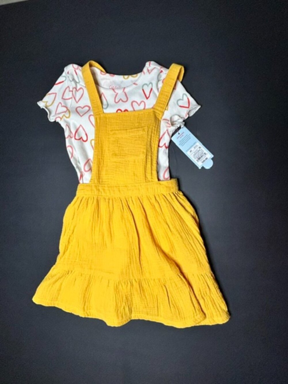 NWT Cat & Jack 2-Piece Heart Shirt and Yellow Dress Girl's 4T